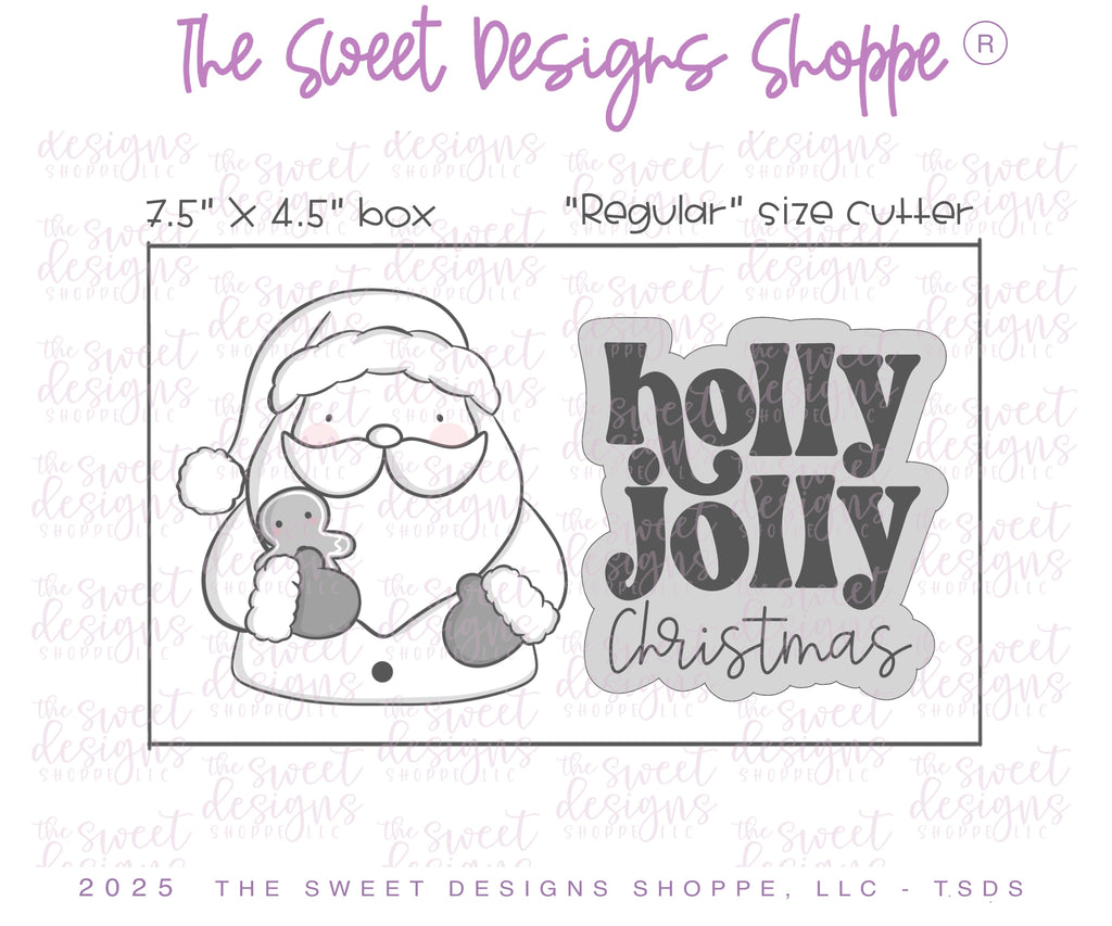 Cookie Cutters - Santa with Cookie & Holly Jolly Plaque Cookie Cutter Set - Set of 2 - Cookie Cutters - The Sweet Designs Shoppe - TSDS - - ALL,Christmas,Christmas / Winter,claus,clause,Cookie Cutter,new,PLAQUES HANDLETTERING,Promocode,regular sets,Santa,Santa Claus,Santa Face,set,STL