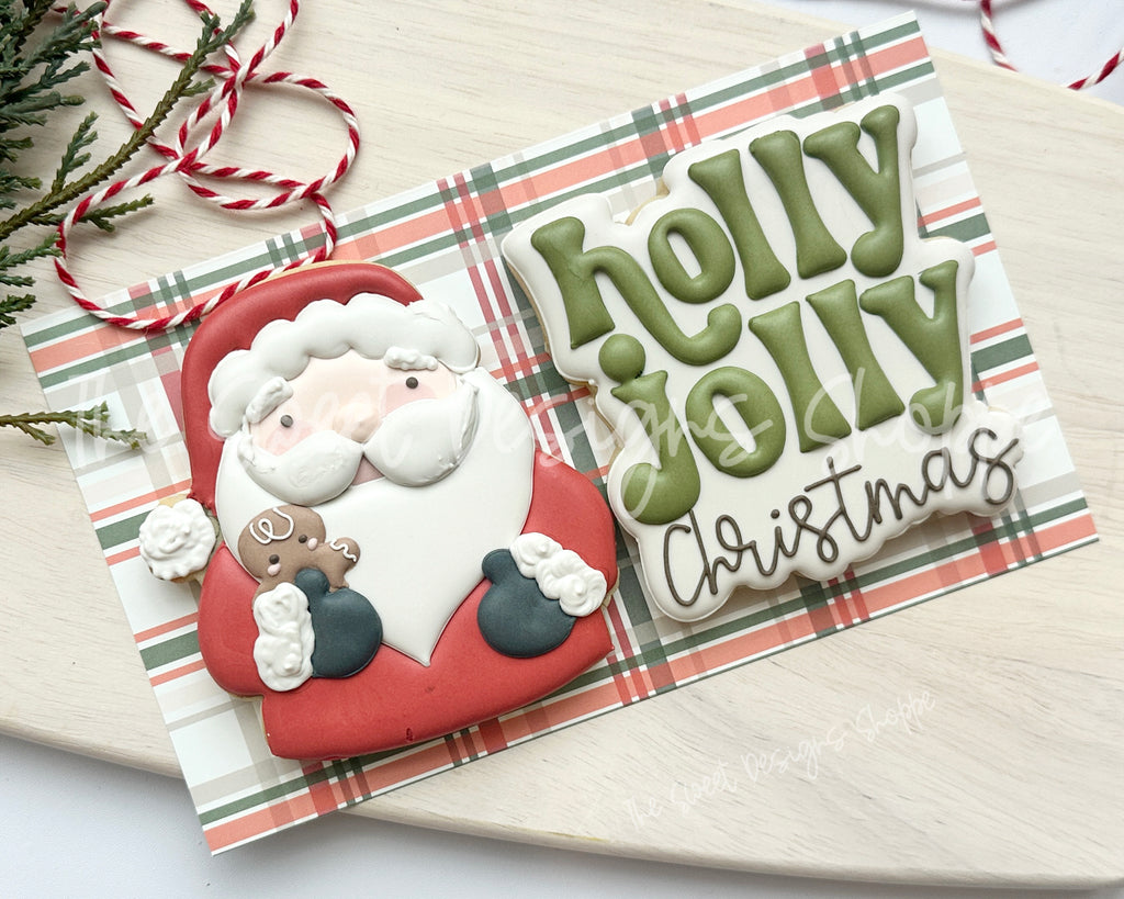 Cookie Cutters - Santa with Cookie & Holly Jolly Plaque Cookie Cutter Set - Set of 2 - Cookie Cutters - The Sweet Designs Shoppe - TSDS - - ALL,Christmas,Christmas / Winter,claus,clause,Cookie Cutter,new,PLAQUES HANDLETTERING,Promocode,regular sets,Santa,Santa Claus,Santa Face,set,STL
