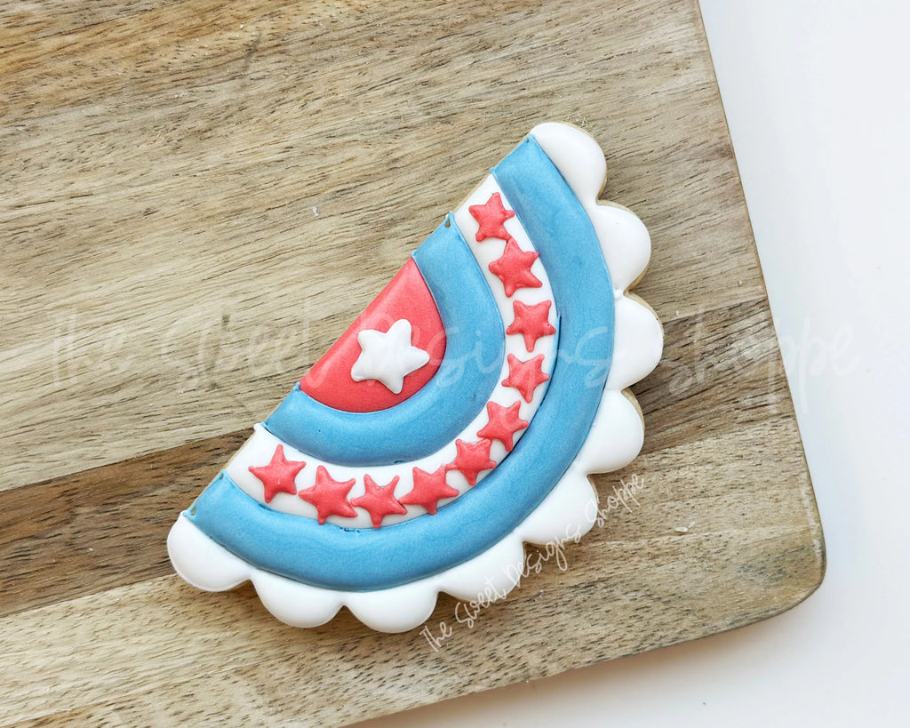 Cookie Cutters - Scalloped Fan Flag - Cookie Cutter - Sweet Designs Shoppe - - 4th, 4th July, 4th of July, ALL, Banner, Birthday, Cookie Cutter, fourth of July, Independence, New Year, Patriotic, Plaque, Plaques, PLAQUES HANDLETTERING, Promocode, USA