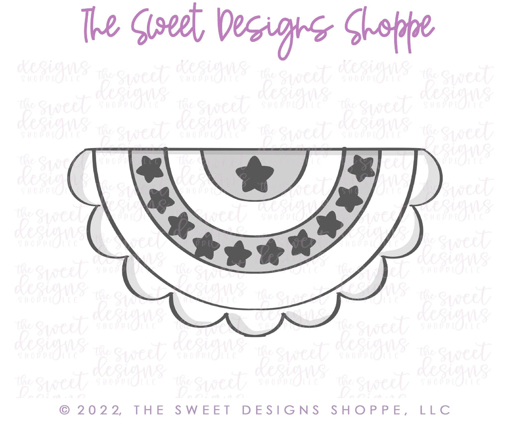 Cookie Cutters - Scalloped Fan Flag - Cutter - Sweet Designs Shoppe - - 4th, 4th July, 4th of July, ALL, Banner, Birthday, Cookie Cutter, fourth of July, Independence, New Year, Patriotic, Plaque, Plaques, PLAQUES HANDLETTERING, Promocode, USA