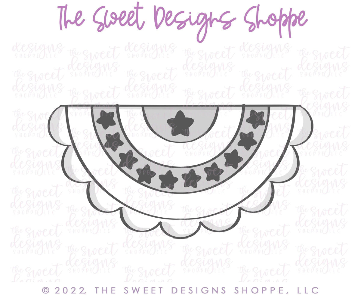 Cookie Cutters - Scalloped Fan Flag - Cookie Cutter - The Sweet Designs Shoppe - TSDS - - 4th,4th July,4th of July,ALL,Banner,Birthday,Cookie Cutter,fourth of July,Independence,New Year,Patriotic,Patriotric,Plaque,Plaques,PLAQUES HANDLETTERING,Promocode,STL,USA