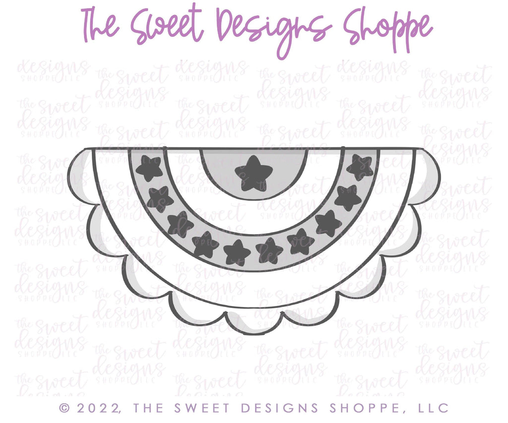 Cookie Cutters - Scalloped Fan Flag - Cookie Cutter - The Sweet Designs Shoppe - - 4th, 4th July, 4th of July, ALL, Banner, Birthday, Cookie Cutter, fourth of July, Independence, New Year, Patriotic, Plaque, Plaques, PLAQUES HANDLETTERING, Promocode, USA