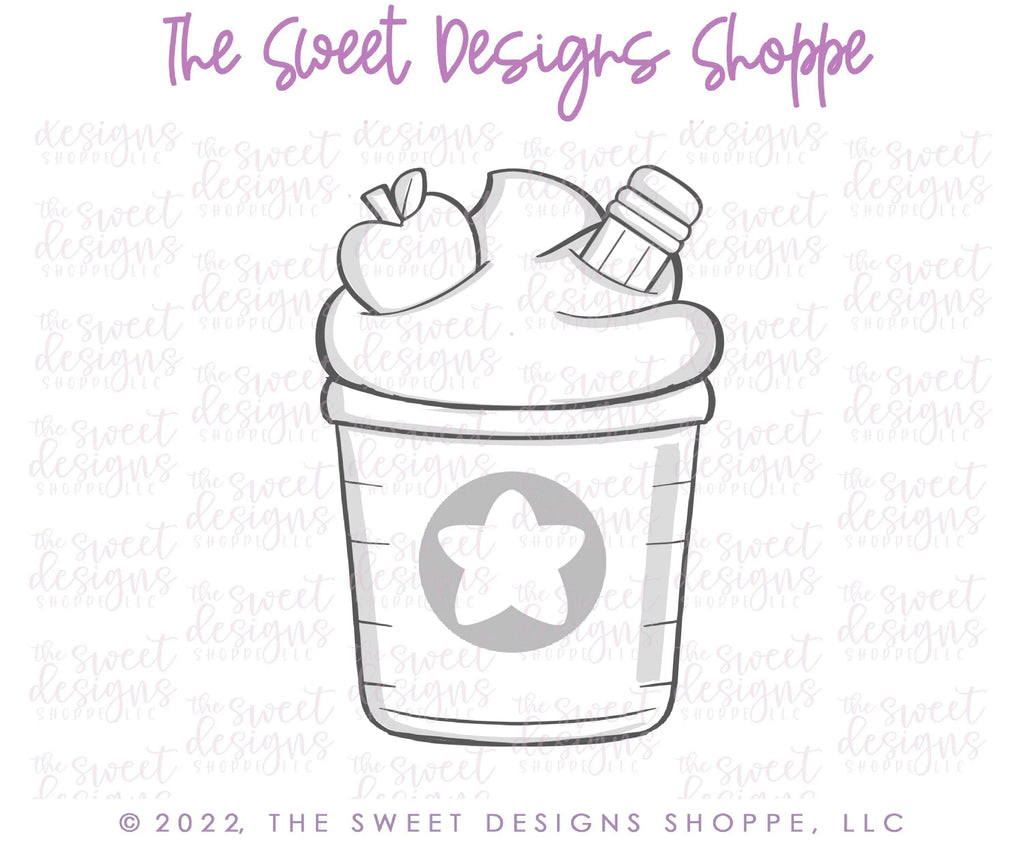 Cookie Cutters - School Frappuccino - Cookie Cutter - The Sweet Designs Shoppe - - ALL, back to school, beverage, beverages, Coffee, Cookie Cutter, Food, Food and Beverage, Food beverages, mug, mugs, Promocode, School, School / Graduation, school supplies, sips, Teach, Teacher, Teacher Appreciation, write teacher