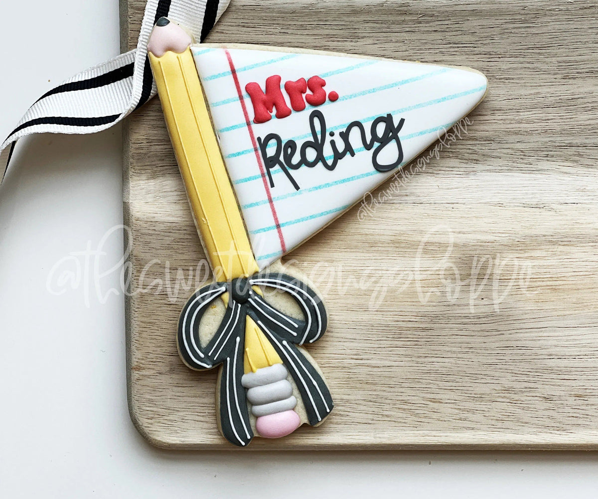 Cookie Cutters - School Pennant - Cookie Cutter - The Sweet Designs Shoppe - TSDS - - ALL,back to school,Birthday,Cookie Cutter,flag,happybirthdday,Party,Plaque,Plaques,PLAQUES HANDLETTERING,Promocode,School,School / Graduation,school supplies,STL