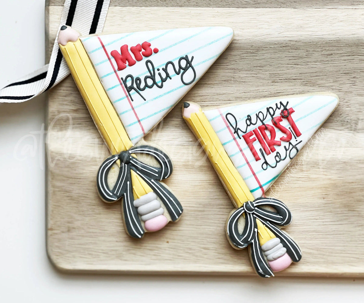 Cookie Cutters - School Pennant - Cookie Cutter - The Sweet Designs Shoppe - TSDS - - ALL,back to school,Birthday,Cookie Cutter,flag,happybirthdday,Party,Plaque,Plaques,PLAQUES HANDLETTERING,Promocode,School,School / Graduation,school supplies,STL