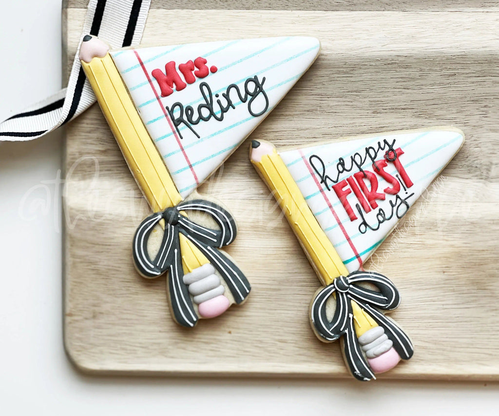 Cookie Cutters - School Pennant - Cookie Cutter - The Sweet Designs Shoppe - TSDS - - ALL,back to school,Birthday,Cookie Cutter,flag,happybirthdday,Party,Plaque,Plaques,PLAQUES HANDLETTERING,Promocode,School,School / Graduation,school supplies,STL