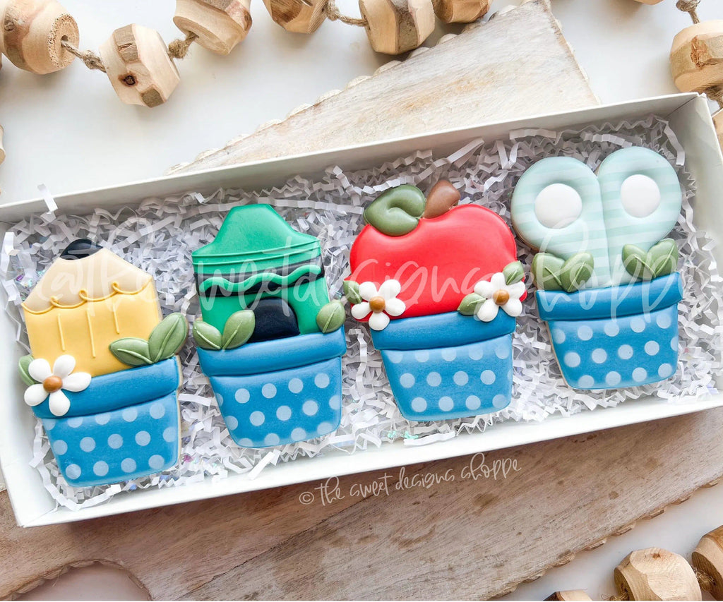 Cookie Cutters - School Pot Set - Set of 4 - Cookie Cutters - The Sweet Designs Shoppe - - ALL, back to school, Cookie Cutter, Grad, graduations, Mini Sets, Nature, Promocode, regular sets, School, School / Graduation, school supplies, set, Teacher, Teacher Appreciation