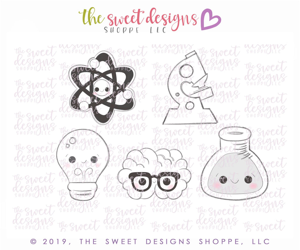 Cookie Cutters - Science Mini Set - Set of 5 - Cookie Cutters - The Sweet Designs Shoppe - TSDS - - ALL,back to school,Cookie Cutter,Grad,Graduation,graduations,Mini Sets,Promocode,School,School / Graduation,school supplies,set,STL