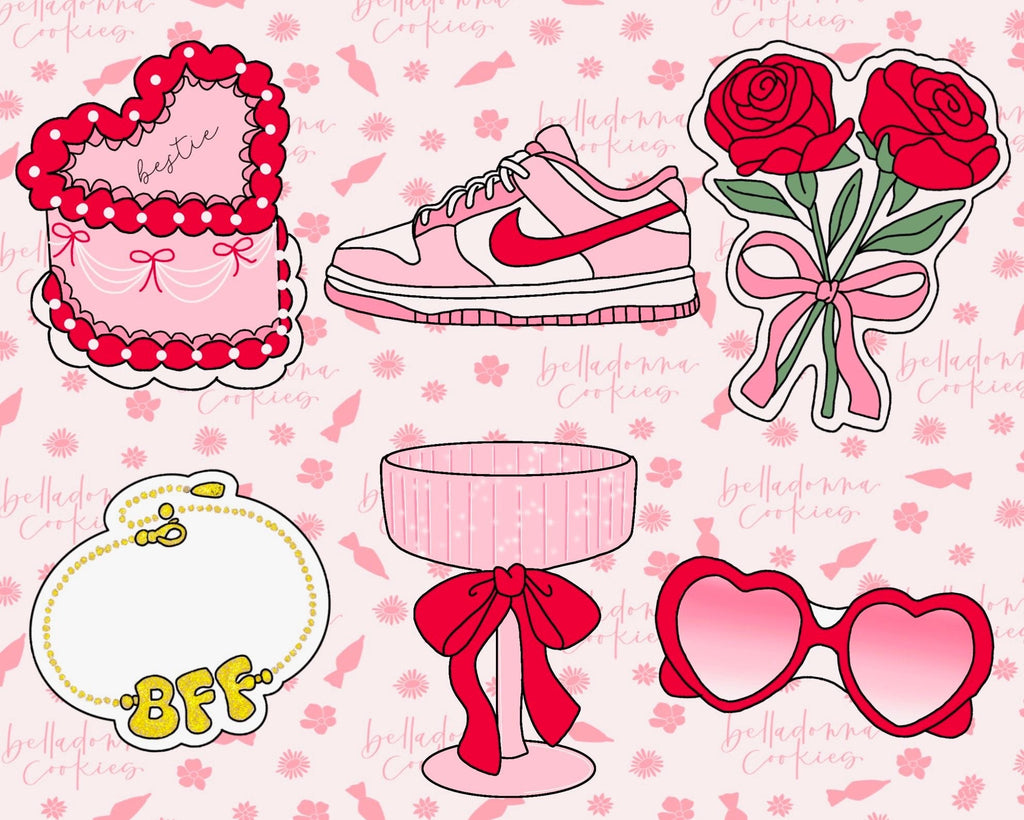 Cookie Cutters - Set for Belladonna Cookies Class - "Bestie Vibes. A Cookie Workshop" - Set of 6 Cookie Cutters - Online Class not Included - The Sweet Designs Shoppe - TSDS - - ALL,BellaDonna,BellaDonna Cookies,belladonnacookies,class,Cookie Cutter,galentine,Galentines,online,Promocode,regular sets,set,sets,STL,valentine,Valentines