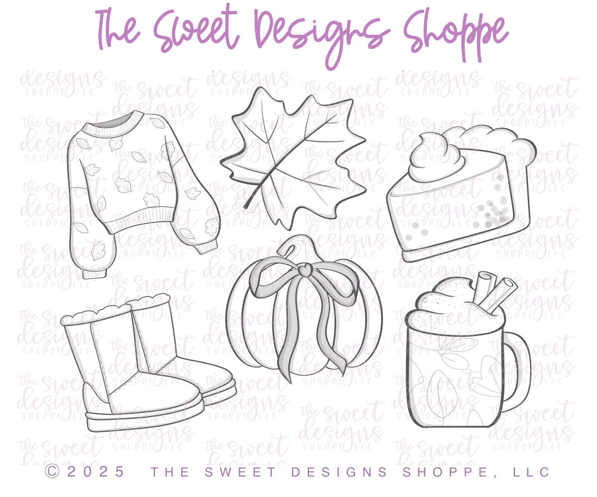 Cookie Cutters - Set for Belladonna Cookies Class - "Cozy Autumn Cookie Workshop" - Set of 6 Cookie Cutters - Online Class not Included - The Sweet Designs Shoppe - TSDS - - ALL,BellaDonna,BellaDonna Cookies,belladonnacookies,class,Cookie Cutter,Fall,Fall / Thanksgiving,Fall Vibes,online,Promocode,regular sets,set,sets,STL