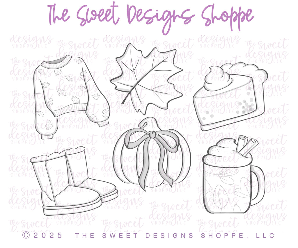 Cookie Cutters - Set for Belladonna Cookies Class - "Cozy Autumn Cookie Workshop" - Set of 6 Cookie Cutters - Online Class not Included - The Sweet Designs Shoppe - TSDS - - ALL,BellaDonna,BellaDonna Cookies,belladonnacookies,class,Cookie Cutter,Fall,Fall / Thanksgiving,Fall Vibes,online,Promocode,regular sets,set,sets,STL