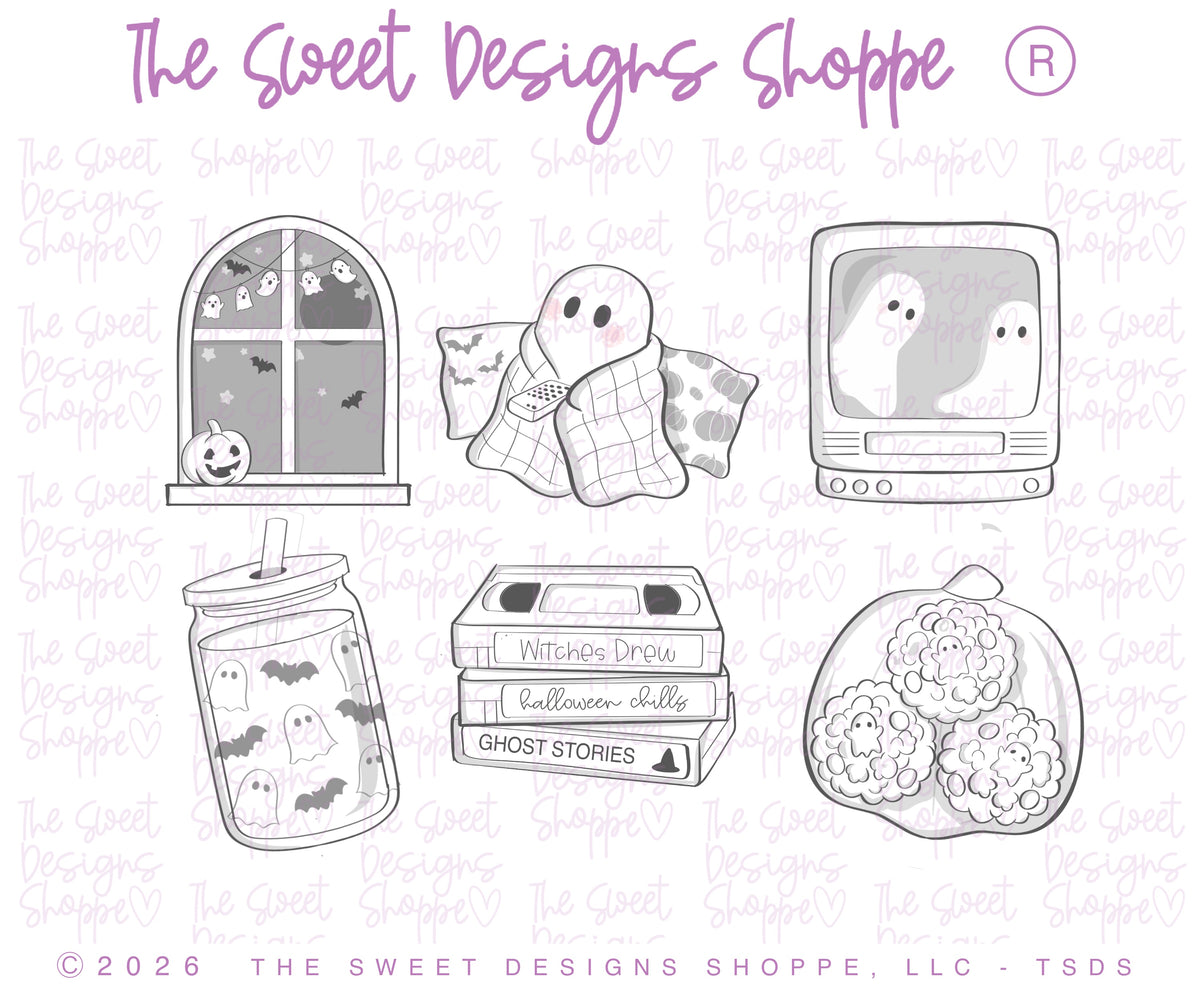 Cookie Cutters - Set for BellaDonna Cookies Class - Halloween Movie Night - Set of 6 Cookie Cutters - Online Class not Included - The Sweet Designs Shoppe - TSDS - - ALL,BellaDonna,BellaDonna Cookies,belladonnacookies,class,Cookie Cutter,Fall,halloween,online,Promocode,regular sets,set,sets,STL