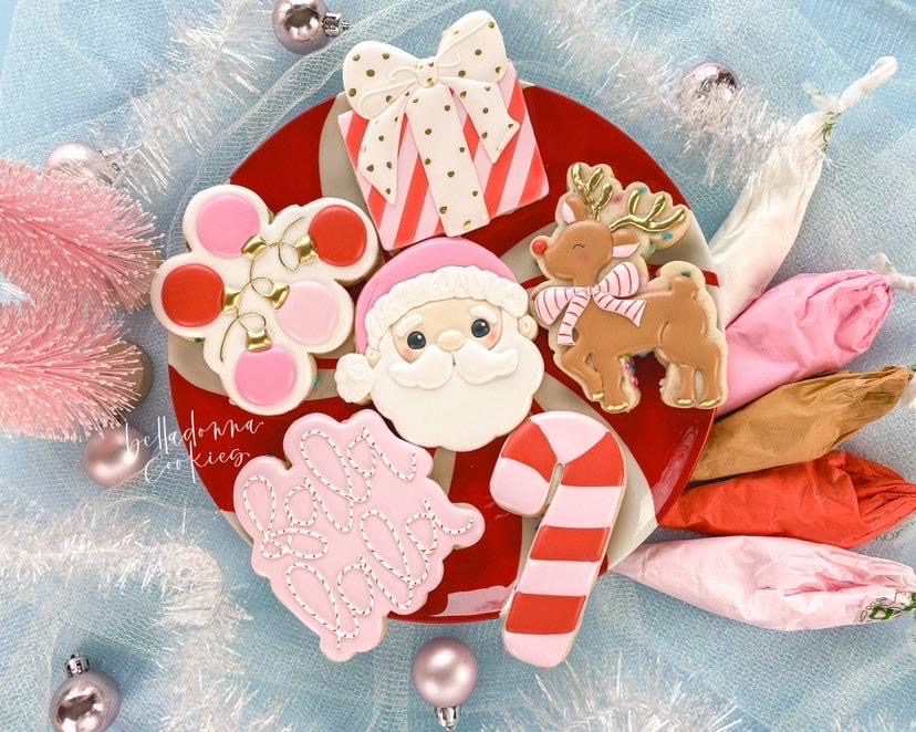 Cookie Cutters - Set for BellaDonna Cookies Class - Pretty in Pink Christmas - Set of 6 Cookie Cutters - Online Class not Included - The Sweet Designs Shoppe - TSDS - - ALL,BellaDonna,BellaDonna Cookies,belladonnacookies,CandyCane,Christmas,Christmas / Winter,Christmas Cookies,class,Cookie Cutter,online,Promocode,regular sets,Reindeer,Rudolph,Santa,Santa Claus,Santa Face,set,sets,STL