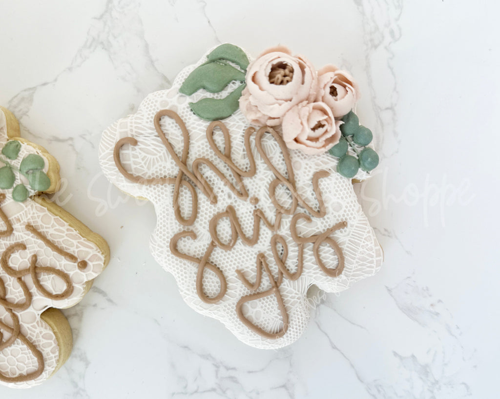 Cookie Cutters - She said yes! Plaque - Cookie Cutter - The Sweet Designs Shoppe - - ALL, Bachelorette, Cookie Cutter, Flower, Flowers, handlettering, Leaves and Flowers, Married, Plaque, Plaques, PLAQUES HANDLETTERING, Promocode, Wedding