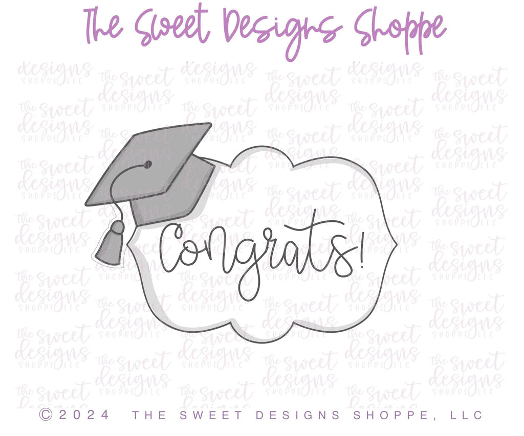 Cookie Cutters - Side Plaque with Graduation Cap - Cookie Cutter - The Sweet Designs Shoppe - - ALL, celebration, Cookie Cutter, Customize, Grad, graduation, graduations, Plaque, Promocode, School, School / Graduation