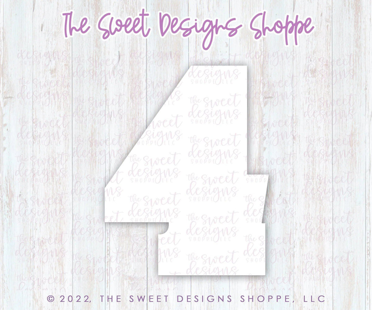 Cookie Cutters - Simple 4 - Cookie Cutter - The Sweet Designs Shoppe - TSDS - - ALL,Birthday,Cookie Cutter,Font,Fonts,kid,kids,Lettering,letters and numbers,number,numbers,NumberSet,Promocode,series015,STL,text