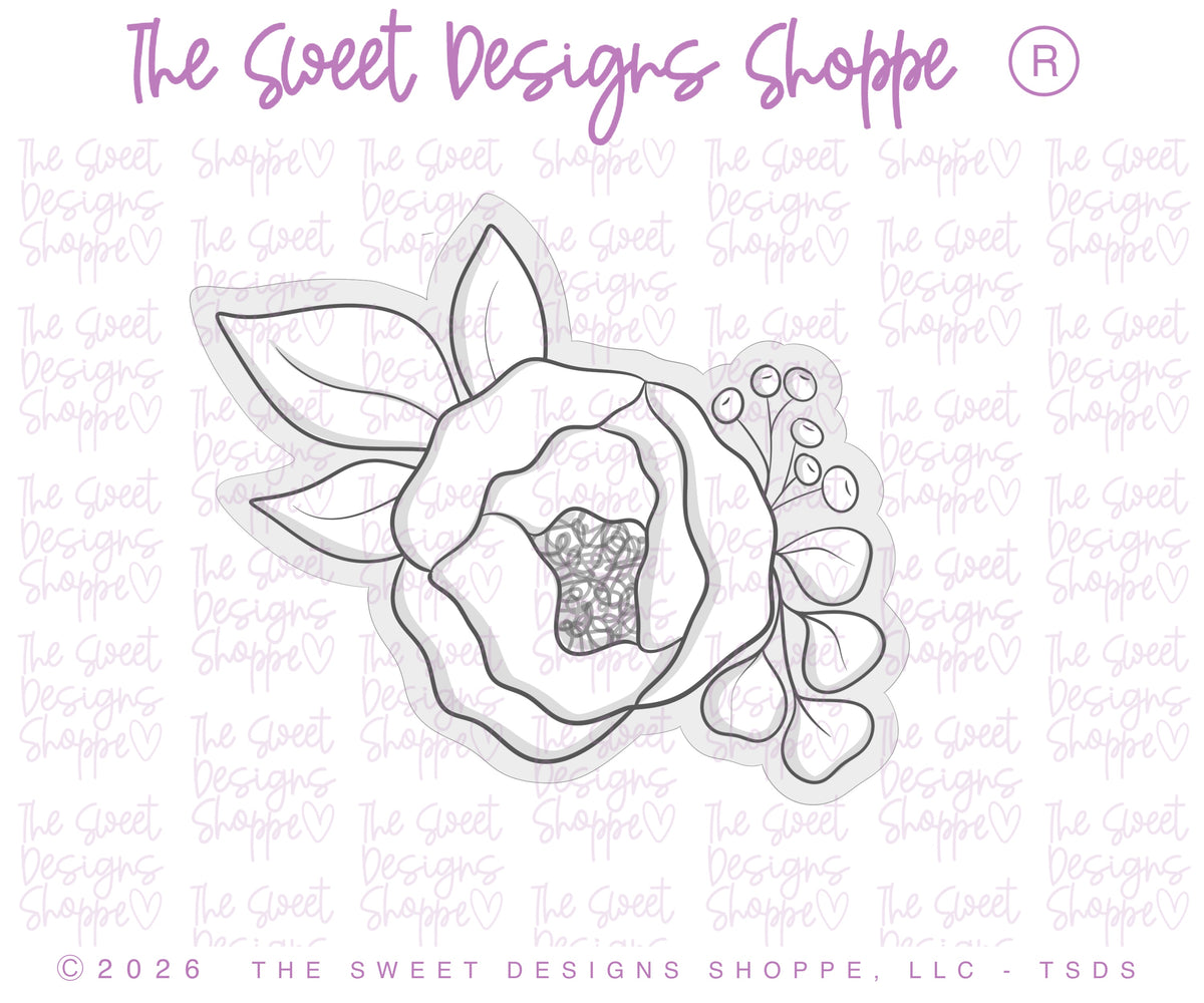 Cookie Cutters - Single Peoni Corsage - Cookie Cutter - The Sweet Designs Shoppe - TSDS - - ALL,celebration,Cookie Cutter,corsage,Flowers,Graduation,graduations,Leaves and Flowers,Promocode,single peony corsage,STL,Wedding