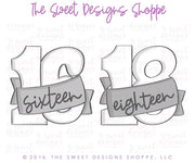 Cookie Cutters - Sixteen / Eighteen with Ribbon - Cookie Cutter - The Sweet Designs Shoppe - TSDS - - 16,18,Accesories,ALL,Birthday,Cookie Cutter,Fonts,kids,Lettering,letters and numbers,number,Promocode,sixteen,STL,sweet sixteen
