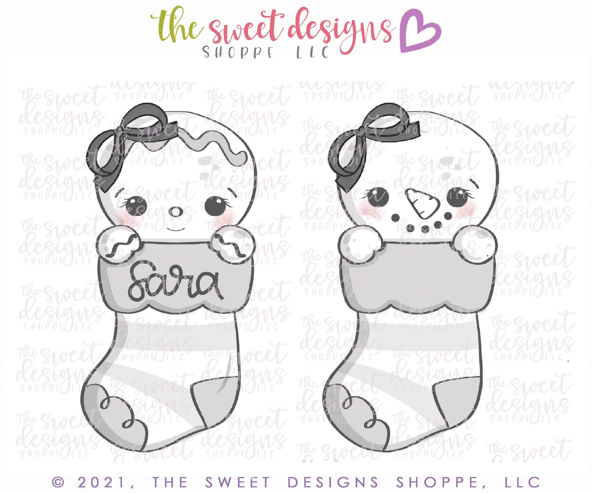 Cookie Cutters - Snowgirl and/or Gingergirl Stocking - Cookie Cutter - The Sweet Designs Shoppe - TSDS - - ALL,Christmas,Christmas / Winter,Christmas Cookies,Cookie Cutter,ginger bread,Gingerbread,home,Promocode,STL