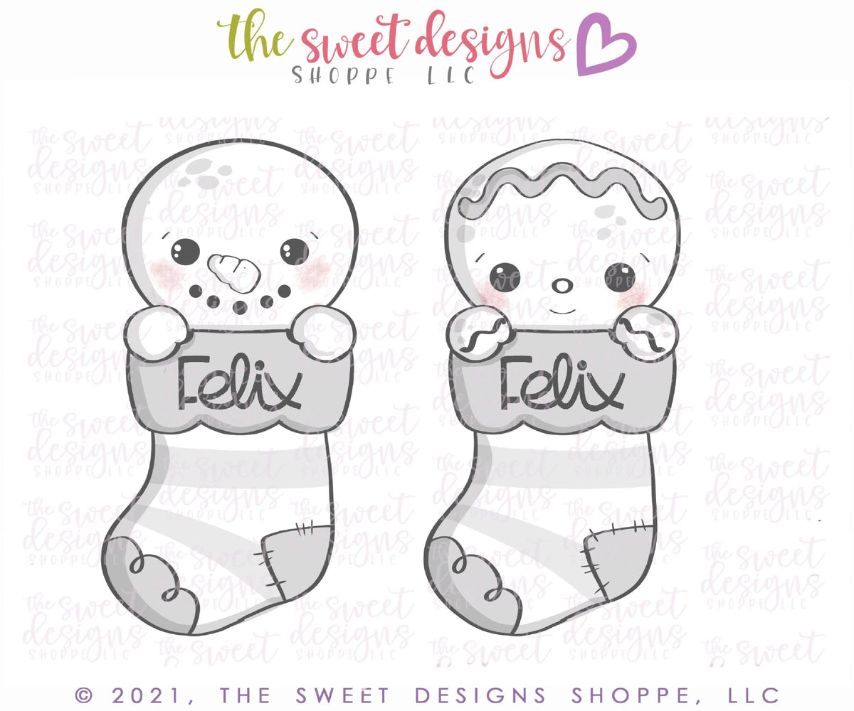 Cookie Cutters - Snowman and/or Gingerboy Stocking - Cookie Cutter - The Sweet Designs Shoppe - TSDS - - ALL,Christmas,Christmas / Winter,Christmas Cookies,Cookie Cutter,Frosty,Ginger bread,gingerbread,home,Promocode,STL