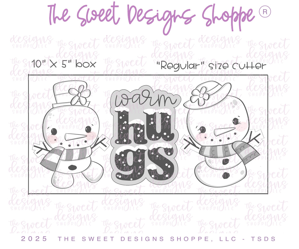 Cookie Cutters - Snowman Couple & warm hugs Plaque Cookie Cutter Set - Set of 3 - Cookie Cutters - The Sweet Designs Shoppe - TSDS - - ALL,Christmas,Christmas / Winter,Cookie Cutter,new,PLAQUES HANDLETTERING,Promocode,regular sets,set,STL