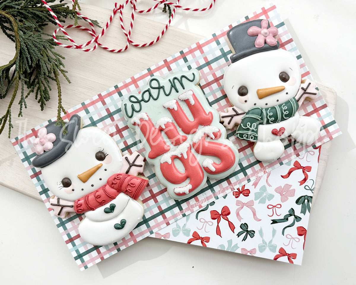 Cookie Cutters - Snowman Couple & warm hugs Plaque Cookie Cutter Set - Set of 3 - Cookie Cutters - The Sweet Designs Shoppe - TSDS - - ALL,Christmas,Christmas / Winter,Cookie Cutter,PLAQUES HANDLETTERING,Promocode,regular sets,set,STL