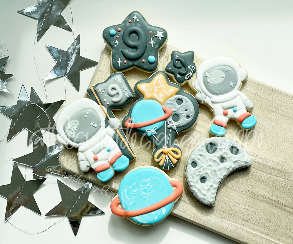 Cookie Cutters - Space Party - Set of 6 - Cookie Cutters - Sweet Designs Shoppe - Set of 6 - ( 3 Regular & 3 Small Cutters) - ALL, astronaut, astronauts, Birthday, Cookie Cutter, Mini Sets, Moon, Party, planet, Promocode, regular sets, set, space, Star, stars, universe, World