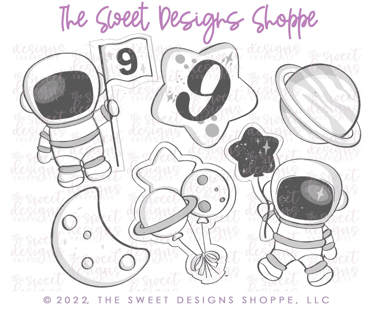 Cookie Cutters - Space Party - Set of 6 - Cookie Cutters - The Sweet Designs Shoppe - TSDS - - ALL,astronaut,astronauts,Birthday,Cookie Cutter,Mini Sets,Moon,Party,planet,Promocode,regular sets,set,space,Star,stars,STL,universe,World