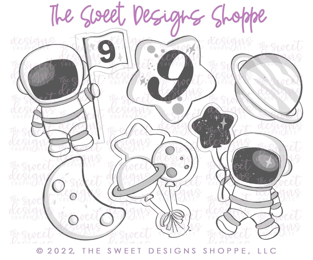 Cookie Cutters - Space Party - Set of 6 - Cookie Cutters - The Sweet Designs Shoppe - - ALL, astronaut, astronauts, Birthday, Cookie Cutter, Mini Sets, Moon, Party, planet, Promocode, regular sets, set, space, Star, stars, STL, universe, World