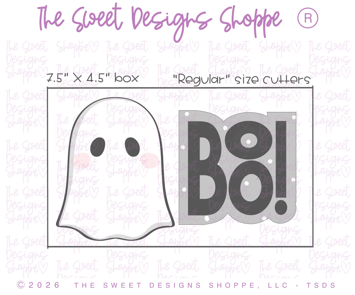 Cookie Cutters - Spooky Ghost & BoO! Plaque Set - Set of 2 - Cookie Cutters - The Sweet Designs Shoppe - TSDS - - ALL,Cookie Cutter,halloween,Halloween set,Halloween Sets,Plaque,Plaques,PLAQUES HANDLETTERING,Promocode,regular sets,set,STL