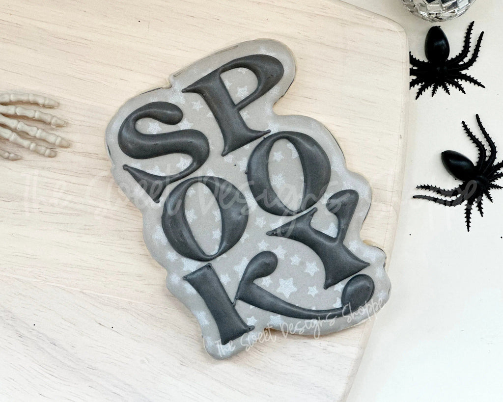 Cookie Cutters - SPOOKY Plaque - Cookie Cutter - The Sweet Designs Shoppe - - ALL, Cookie Cutter, Fall / Halloween, halloween, handlettering, Plaque, Plaques, PLAQUES HANDLETTERING, Promocode