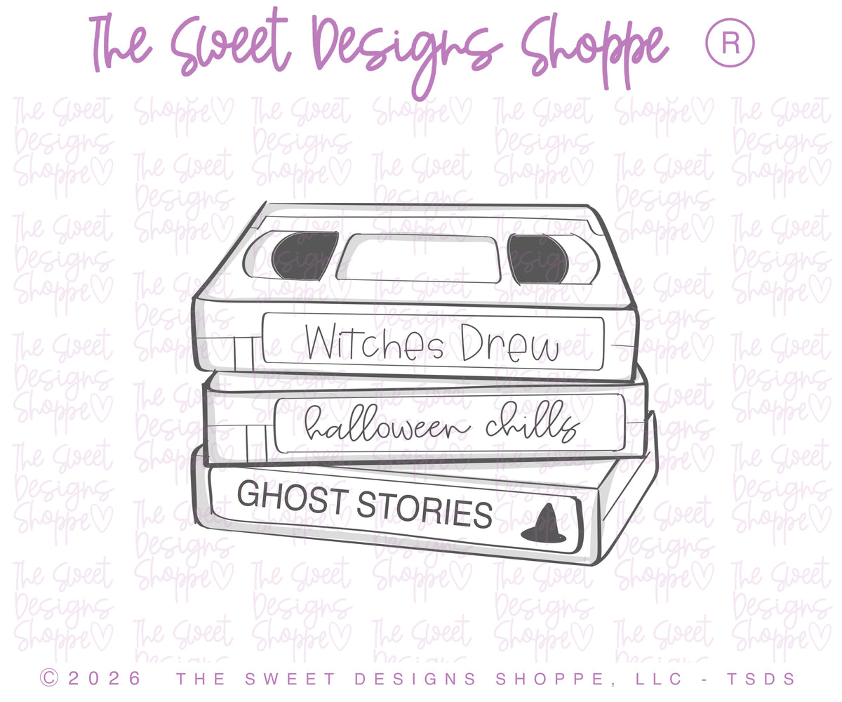 Cookie Cutters - Spooky Tapes - Cookie Cutter - The Sweet Designs Shoppe - TSDS - - ALL,Cookie Cutter,halloween,hobbie,Hobbies,Miscelaneous,Miscellaneous,Promocode,spooky tapes,STL,TV,tv party,VHS Tape,VHS video,Vintage