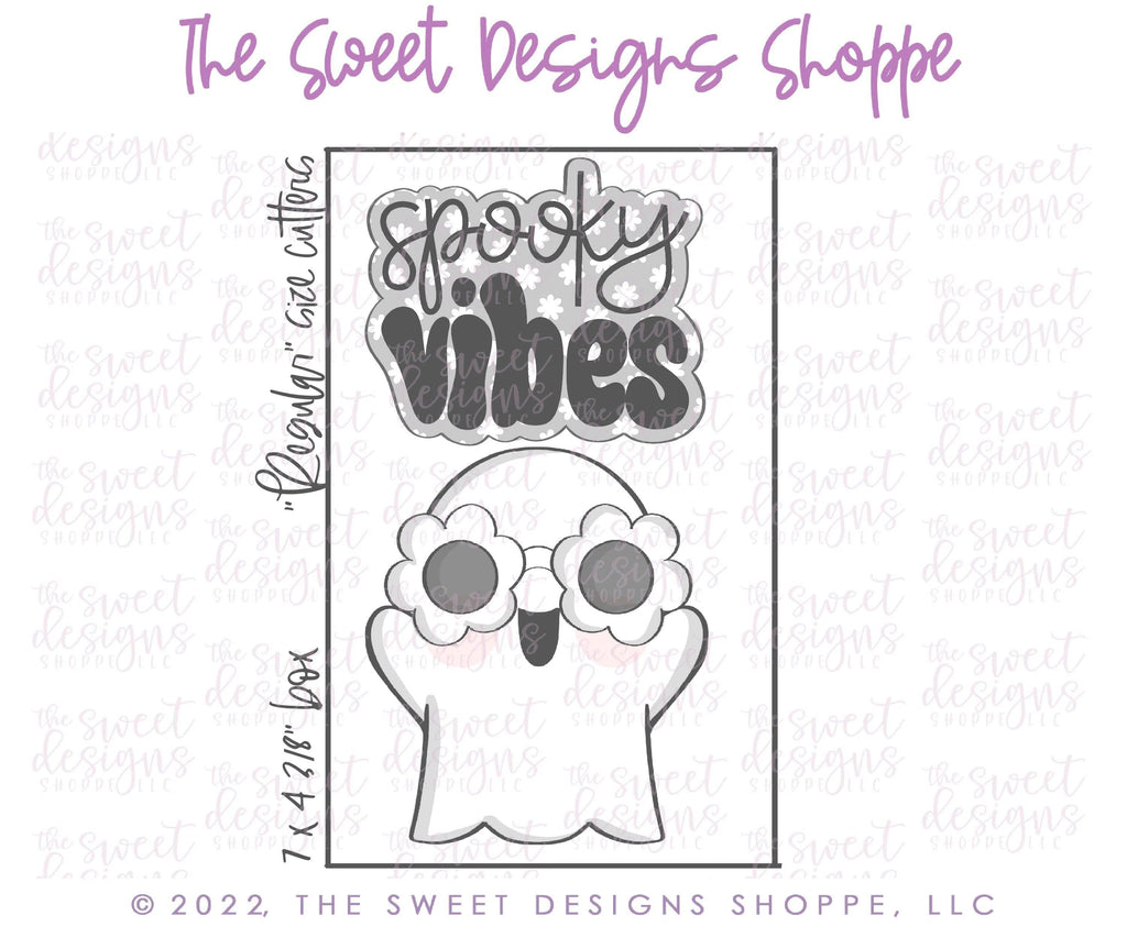 Cookie Cutters - Spooky VIBES Plaque & Groovy Ghost Cookie Cutter - 2 Piece Set - Cookie Cutters - The Sweet Designs Shoppe - - ALL, Cookie Cutter, halloween, Mini Set, Mini Sets, Promocode, regular sets, set, sets, STL