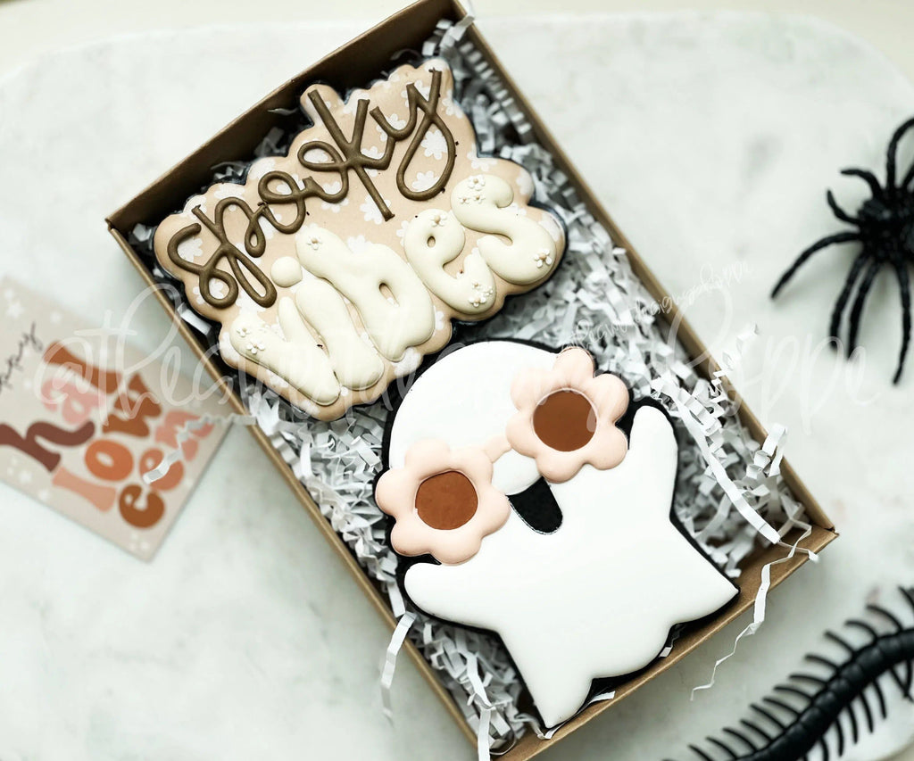 Cookie Cutters - Spooky VIBES Plaque & Groovy Ghost Cookie Cutter - 2 Piece Set - Cookie Cutters - The Sweet Designs Shoppe - - ALL, Cookie Cutter, halloween, Mini Set, Mini Sets, Promocode, regular sets, set, sets, STL