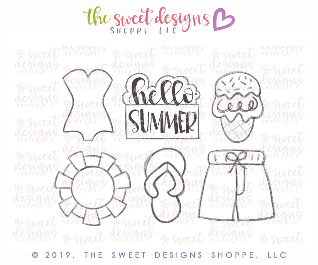 Cookie Cutters - Summer Mini Set - Cookie Cutters - Sweet Designs Shoppe - Set of 6 Summer Minis - ALL, bathing suit, cone, Cookie Cutter, icecream, Mini Sets, Promocode, set, Summer