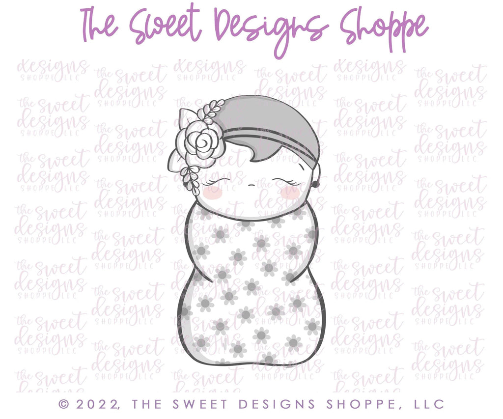 Cookie Cutters - Swaddle Baby Girl with Flowers - Cookie Cutter - The Sweet Designs Shoppe - - ALL, Baby, Baby / Kids, Baby Bib, Baby Bottle, Baby Boy, baby girl, baby shower, Baby Swaddle, baby toys, babyshower, Cookie Cutter, Lady Milk Stache, Lady MilkStache, LadyMilkStache, Promocode