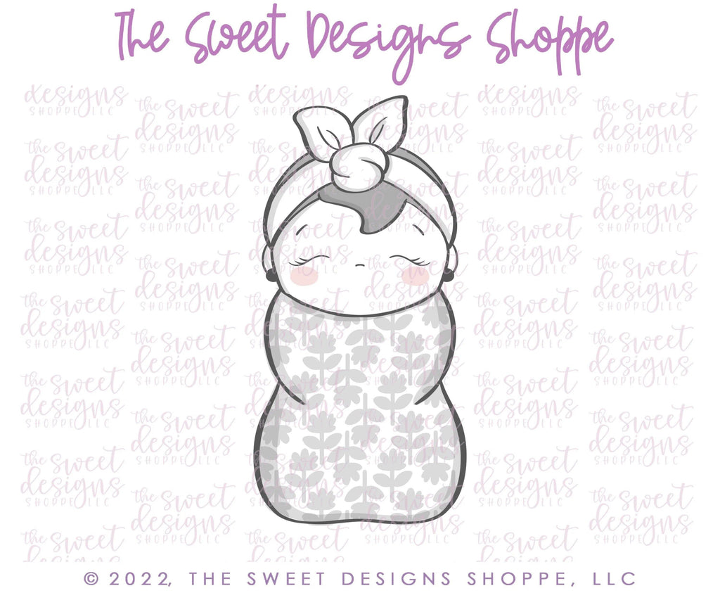 Cookie Cutters - Swaddle Baby Girl with Headband - Cookie Cutter - The Sweet Designs Shoppe - - ALL, Baby, Baby / Kids, Baby Bib, Baby Bottle, Baby Boy, baby girl, baby shower, Baby Swaddle, baby toys, babyshower, Cookie Cutter, Lady Milk Stache, Lady MilkStache, LadyMilkStache, Promocode