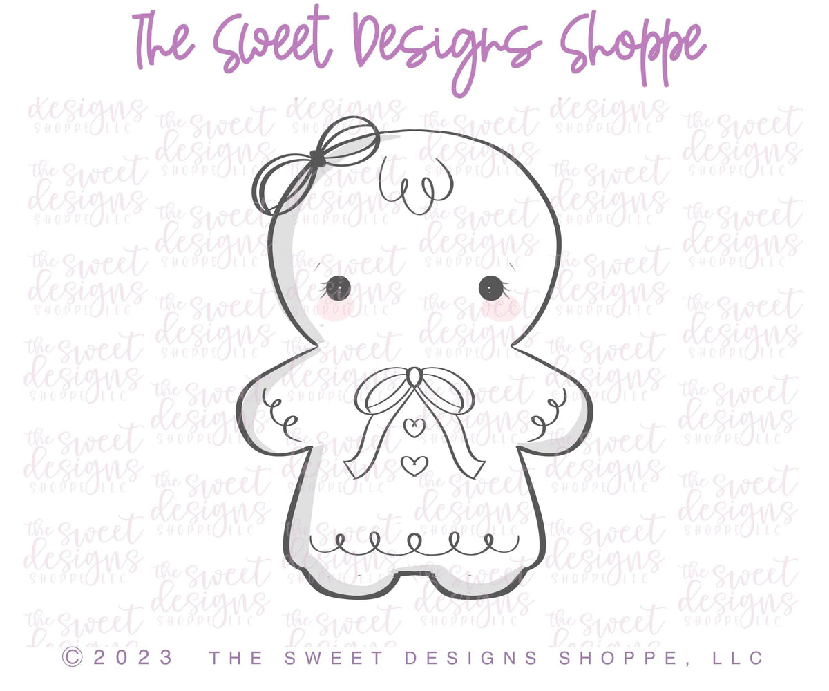Cookie Cutters - Sweet Gingerbread Girl - Cookie Cutter - The Sweet Designs Shoppe - TSDS - - ALL,Christmas,Christmas / Winter,Cookie Cutter,Ginger boy,ginger bread,Ginger girl,Gingerboy,gingerbread,gingerbread man,Gingergirl,Promocode,STL