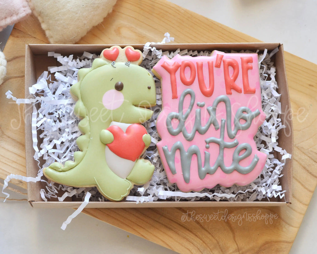 Cookie Cutters - T-Rex Dinosaur & You're Dino Mine Plaque Set - 2 Piece Set - Cookie Cutters - The Sweet Designs Shoppe - - ALL, Animal, Animals, Animals and Insects, Cookie Cutter, Mini Set, Mini Sets, Promocode, regular sets, set, sets, valentine, valentines