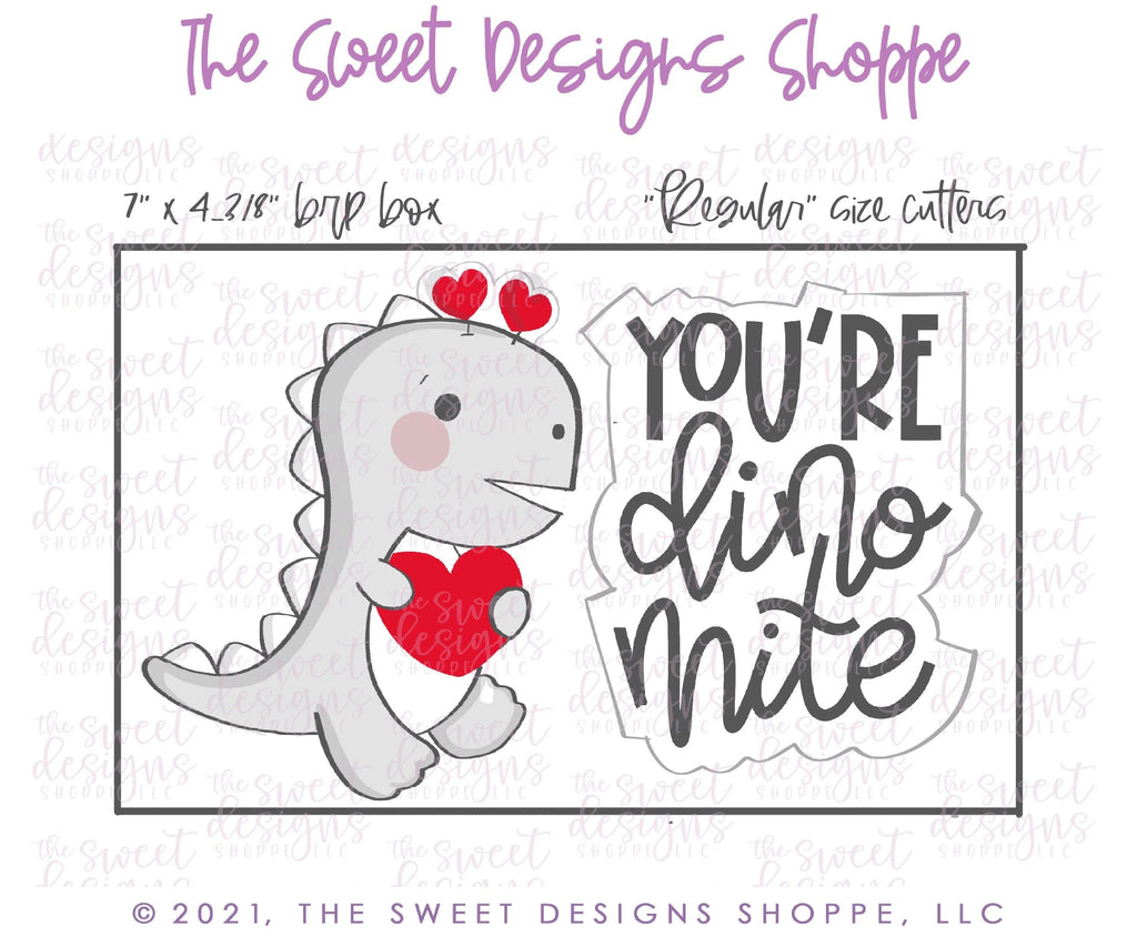 Cookie Cutters - T-Rex Dinosaur & You're Dino Mine Plaque Set - 2 Piece Set - Cookie Cutters - The Sweet Designs Shoppe - - ALL, Animal, Animals, Animals and Insects, Cookie Cutter, Mini Set, Mini Sets, Promocode, regular sets, set, sets, valentine, valentines