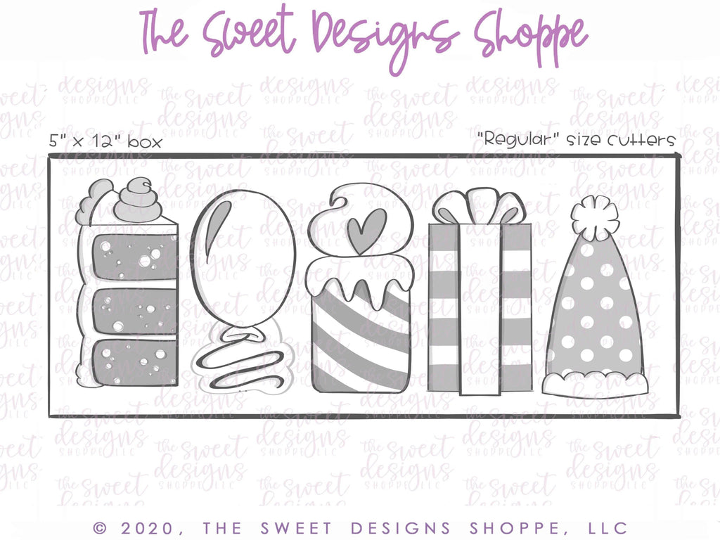 Cookie Cutters - Tall Birthday Set - Cookie Cutters - The Sweet Designs Shoppe - TSDS - - ALL,Birthday,Birthday Hat,celebration,Cookie Cutter,kids,party,Promocode,regular sets,set,STL