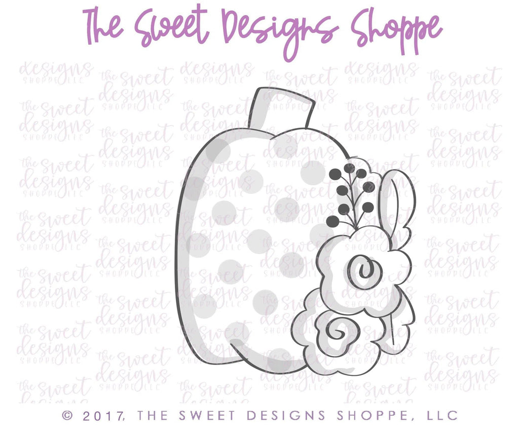 Cookie Cutters - Tall Floral Pumpkin v2- Cookie Cutter - The Sweet Designs Shoppe - TSDS - - ALL,Cookie Cutter,Customize,fall,Fall / Halloween,Fall / Thanksgiving,Food,Food & Beverages,halloween,Promocode,Pumpkin,thanksgiving,Vegetable