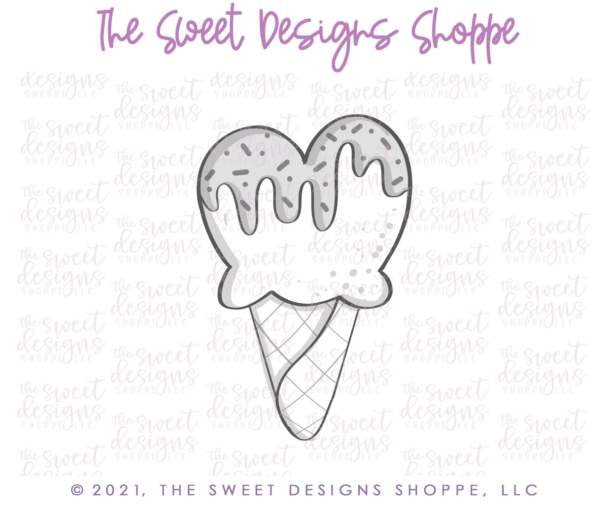 Cookie Cutters - Tall Heart Ice Cream Waffle - Cookie Cutter - The Sweet Designs Shoppe - TSDS - - ALL,Birthday,cone,Cookie Cutter,icecream,kid,kids,Promocode,STL,Sweet,Sweets
