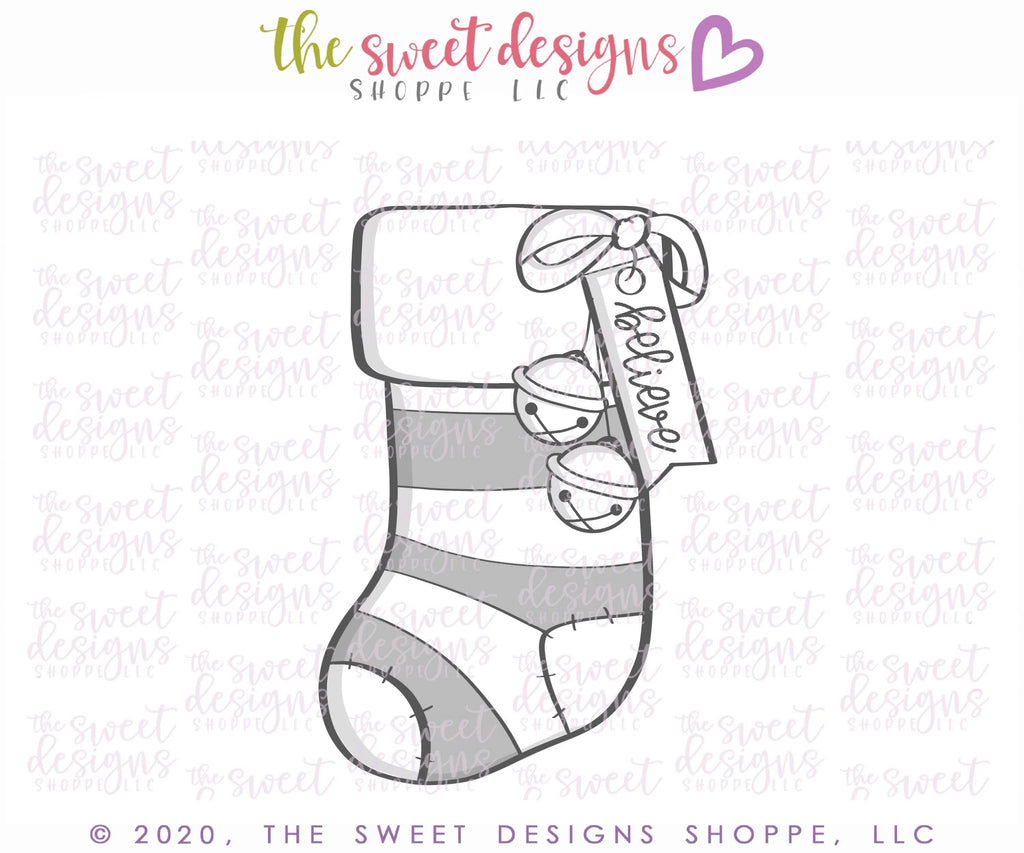 Cookie Cutters - Tallish Believe Stocking - Cookie Cutter - The Sweet Designs Shoppe - TSDS - - ALL,Christmas,Christmas / Winter,Christmas Cookies,Cookie Cutter,Promocode,Santa