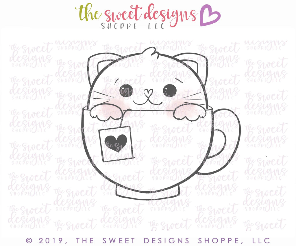 Cookie Cutters - Tea Cat - Cookie Cutter - The Sweet Designs Shoppe - - ALL, Animal, Animals, Animals and Insects, Cookie Cutter, Promocode, Valentine, Valentines