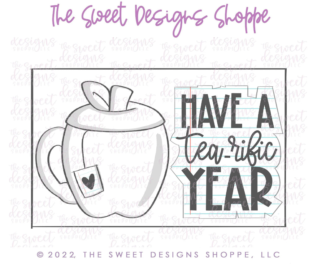 Cookie Cutters - Tea-rific Plaque and Apple Shaped Tea cup Set - 2 Piece Set - Cookie Cutters - The Sweet Designs Shoppe - - ALL, back to school, Cookie Cutter, handlettering, Mini Set, Mini Sets, Promocode, regular sets, School, School / Graduation, set, sets, Teacher, Teacher Appreciation, text