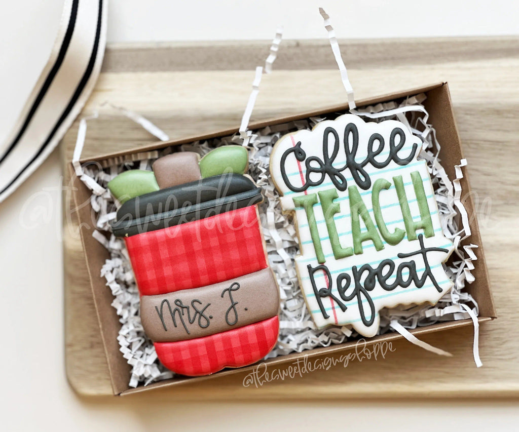 Cookie Cutters - TEACH Plaque with Apple Coffee Cup Set - 2 Piece Set - Cookie Cutters - The Sweet Designs Shoppe - TSDS - - ALL,back to school,Cookie Cutter,handlettering,Lettering,Mini Set,Mini Sets,Promocode,regular sets,School,School / Graduation,set,sets,Teacher,Teacher Appreciation,text