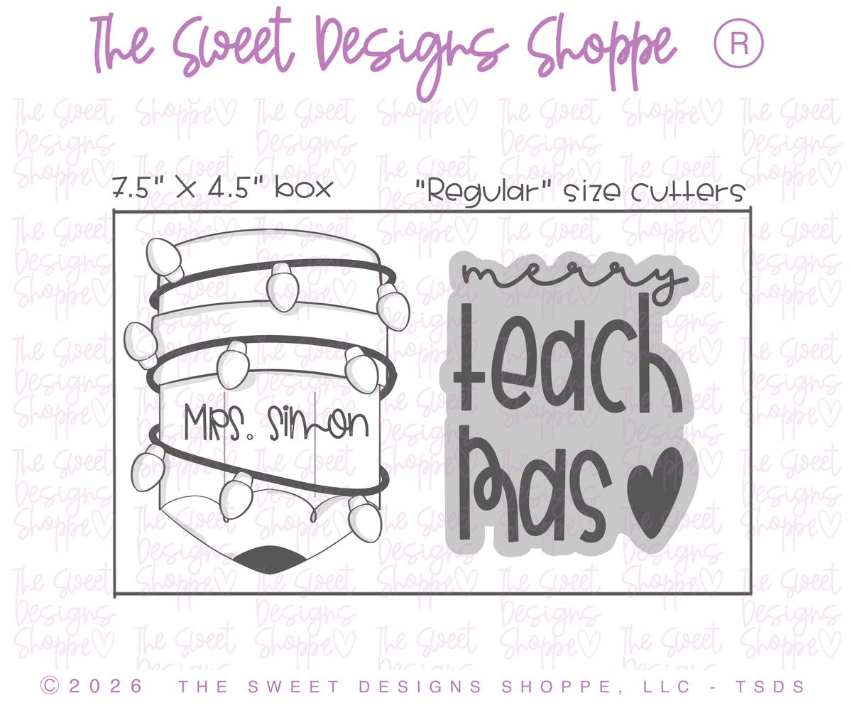 Cookie Cutters - Teacher Christmas Cookie Cutter Set - Set of 2 - Cookie Cutters - The Sweet Designs Shoppe - TSDS - - ALL,Christmas,Christmas / Winter,Cookie Cutter,new,Plaque,Plaques,PLAQUES HANDLETTERING,Promocode,regular sets,School,School / Graduation,set,STL,teachmas