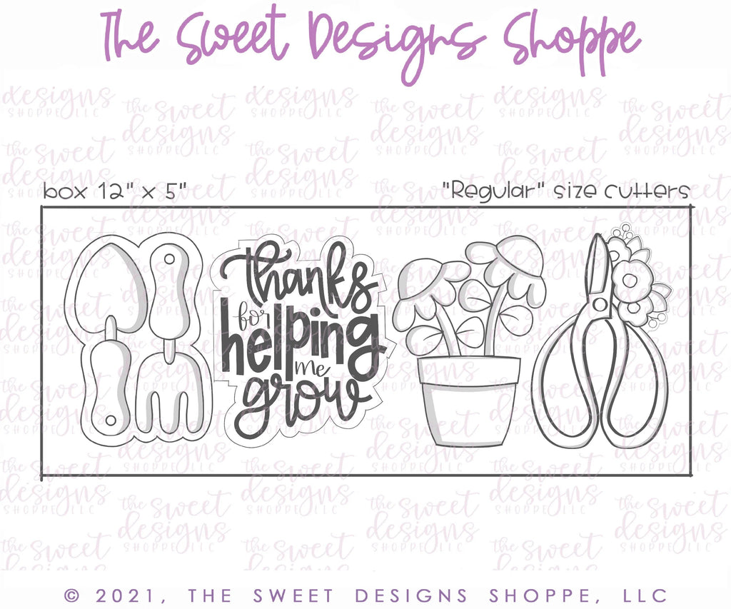 Cookie Cutters - Teacher Helping me Grow Set - Set of 4 - Cookie Cutters - Sweet Designs Shoppe - Set of 4 - Regular Size Cutters - ALL, back to school, Cookie Cutter, Flower, Flowers, garden, gardening, Grad, graduations, Leaves and Flowers, Nature, NURSE APPRECIATION, Promocode, regular sets, School, School / Graduation, set, Teacher, Teacher Appreciation, Trees Leaves and Flowers, Woodlands Leaves and Flowers