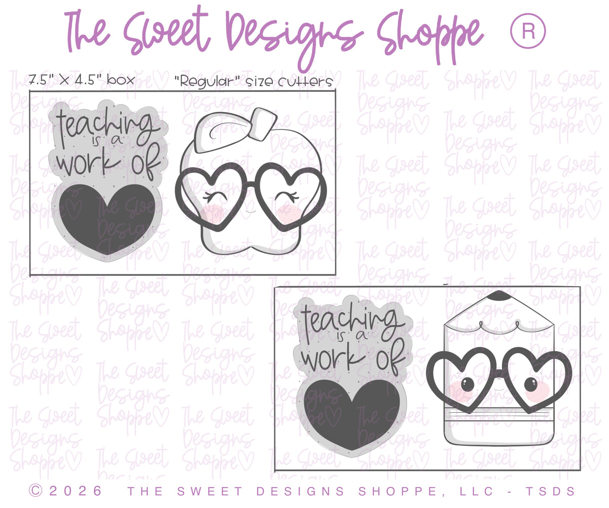 Cookie Cutters - Teaching is a work of Heart Cookie Cutters Set - Set of 3 - Cookie Cutters - The Sweet Designs Shoppe - TSDS - - ALL,back to school,BTS,Cookie Cutter,Mini Sets,Promocode,regular sets,School,School / Graduation,school supplies,set,sets,STL,Teacher Appreciation